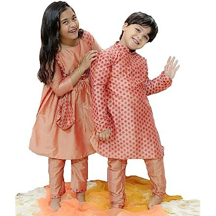 JBN Creation Boys' Pink Cotton Blend Kurta Pyjama Set & Girls' Pink Kurta And Pant Set_VASSIB071PNnPVPN_30/30