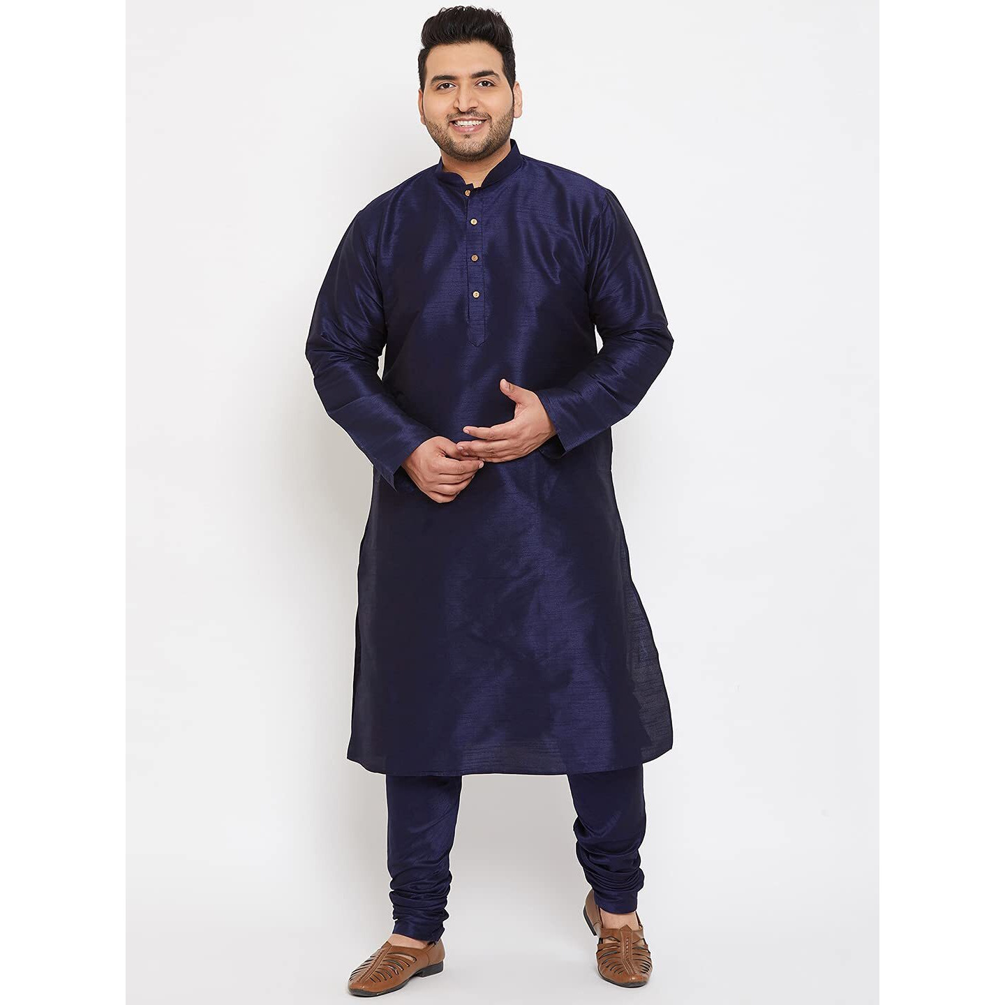 VASTRAMAY Plus Size Men's Aqua Blue Silk Blend Kurta (VPlus SizeMK001AQ_44)