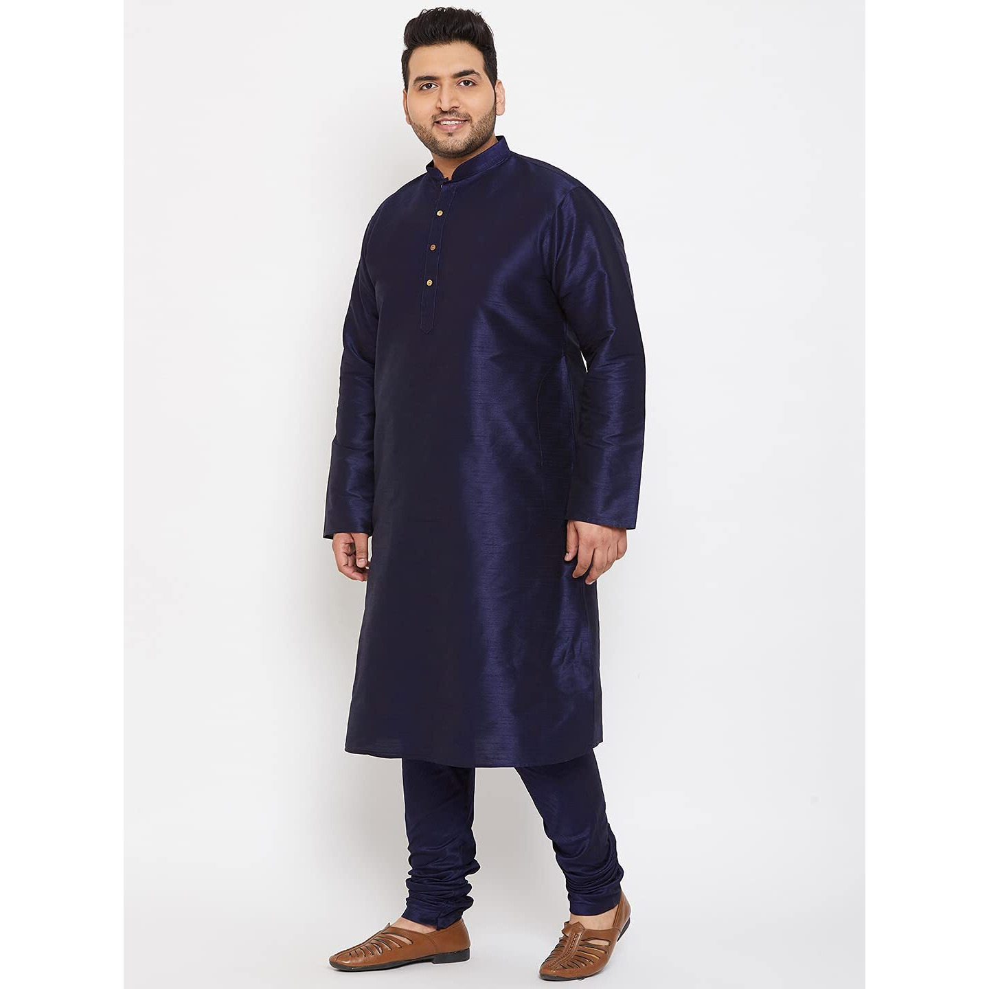 VASTRAMAY Plus Size Men's Aqua Blue Silk Blend Kurta (VPlus SizeMK001AQ_44)