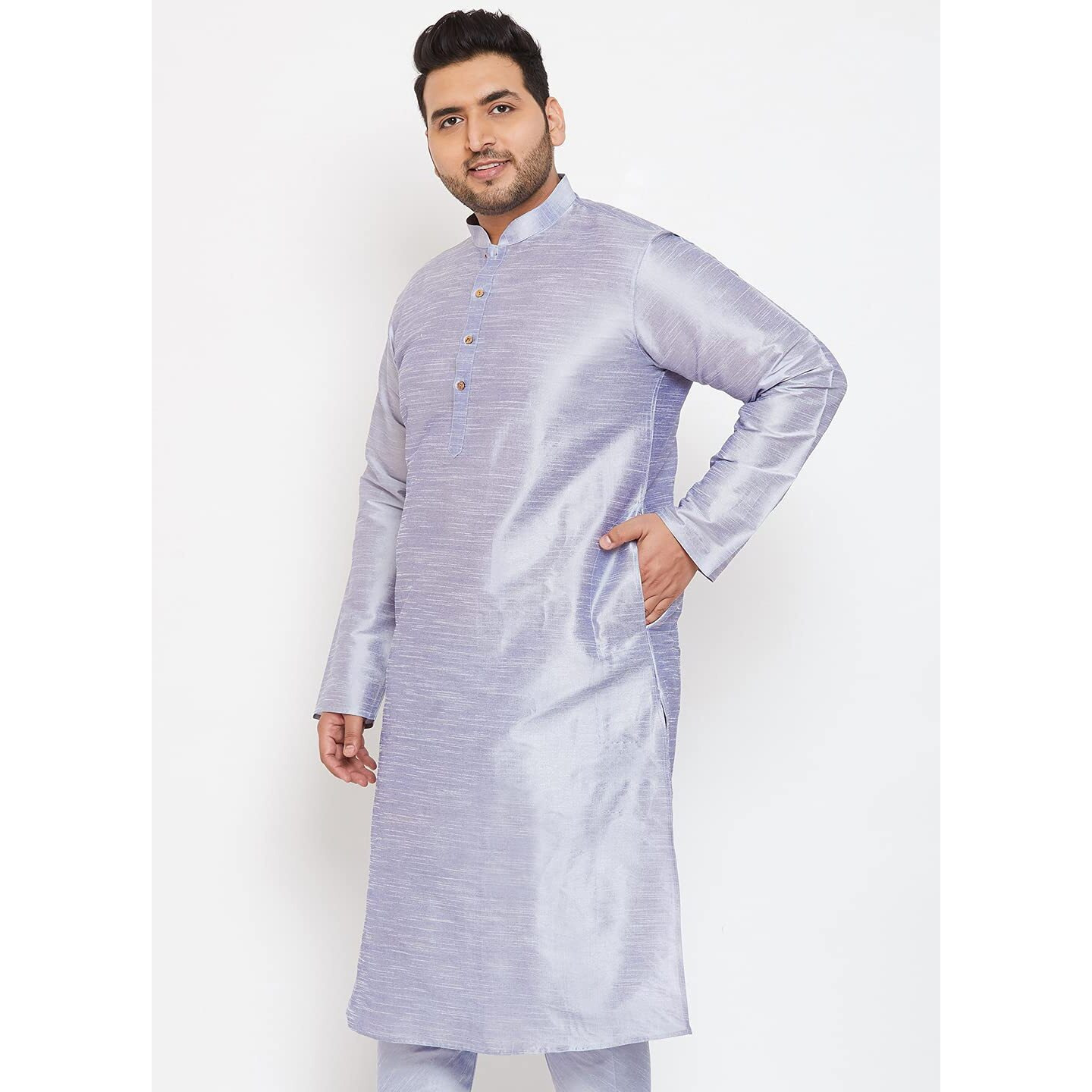 VASTRAMAY Plus Men's Lavender Blue Silk Blend Kurta (VPLUSMK001HA_54)