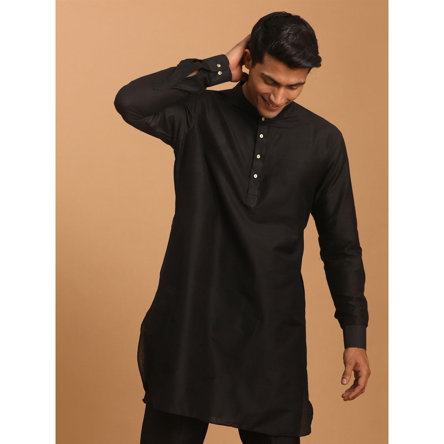 VASTRAMAY Men's Black Viscose Kurta-VASMUK008BL_42