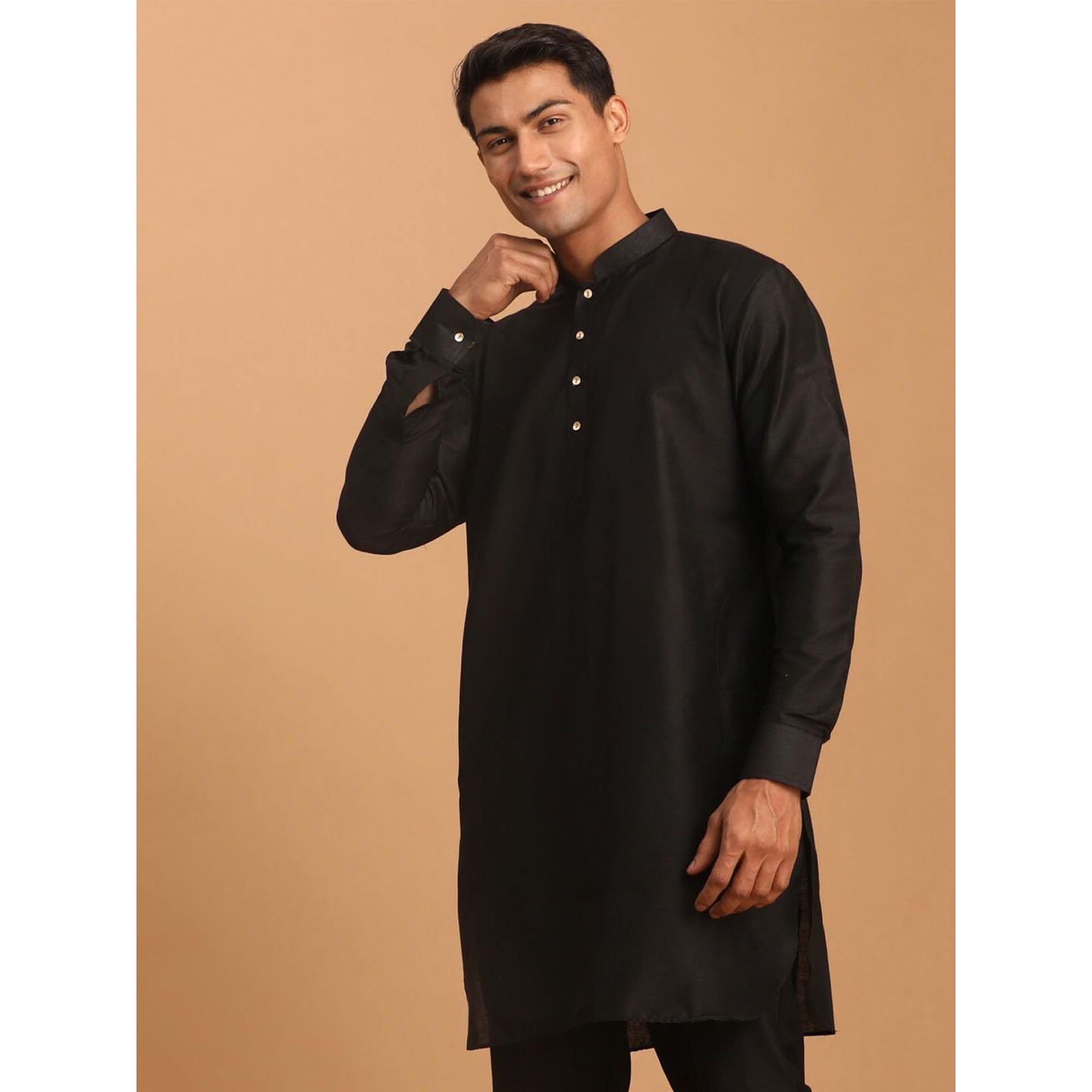 VASTRAMAY Men's Black Viscose Kurta-VASMUK008BL_42