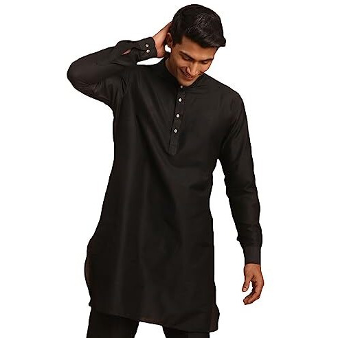 VASTRAMAY Men's Black Viscose Kurta-VASMUK008BL_38