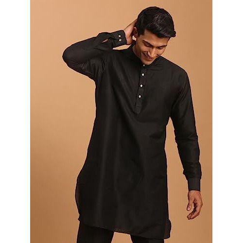 VASTRAMAY Men's Black Viscose Kurta-VASMUK008BL_38