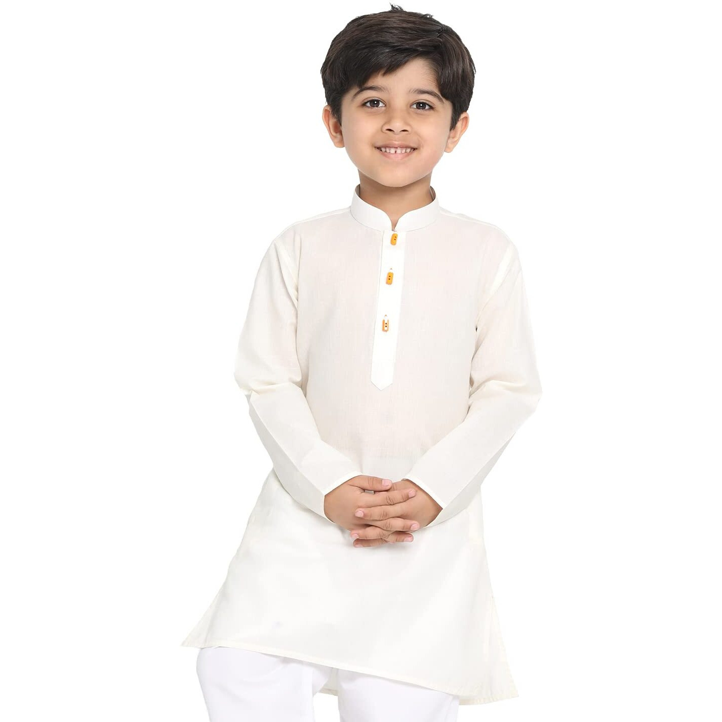 VASTRAMAY Boys' Solid Cotton Cream Kurta