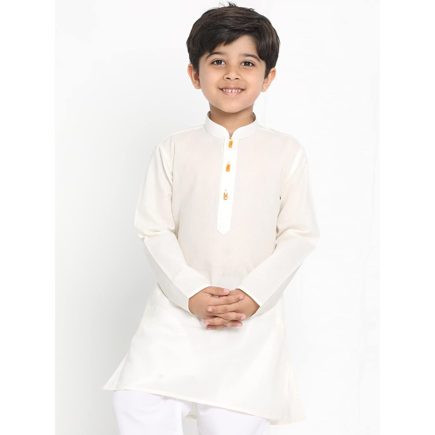 VASTRAMAY Boys' Solid Cotton Cream Kurta