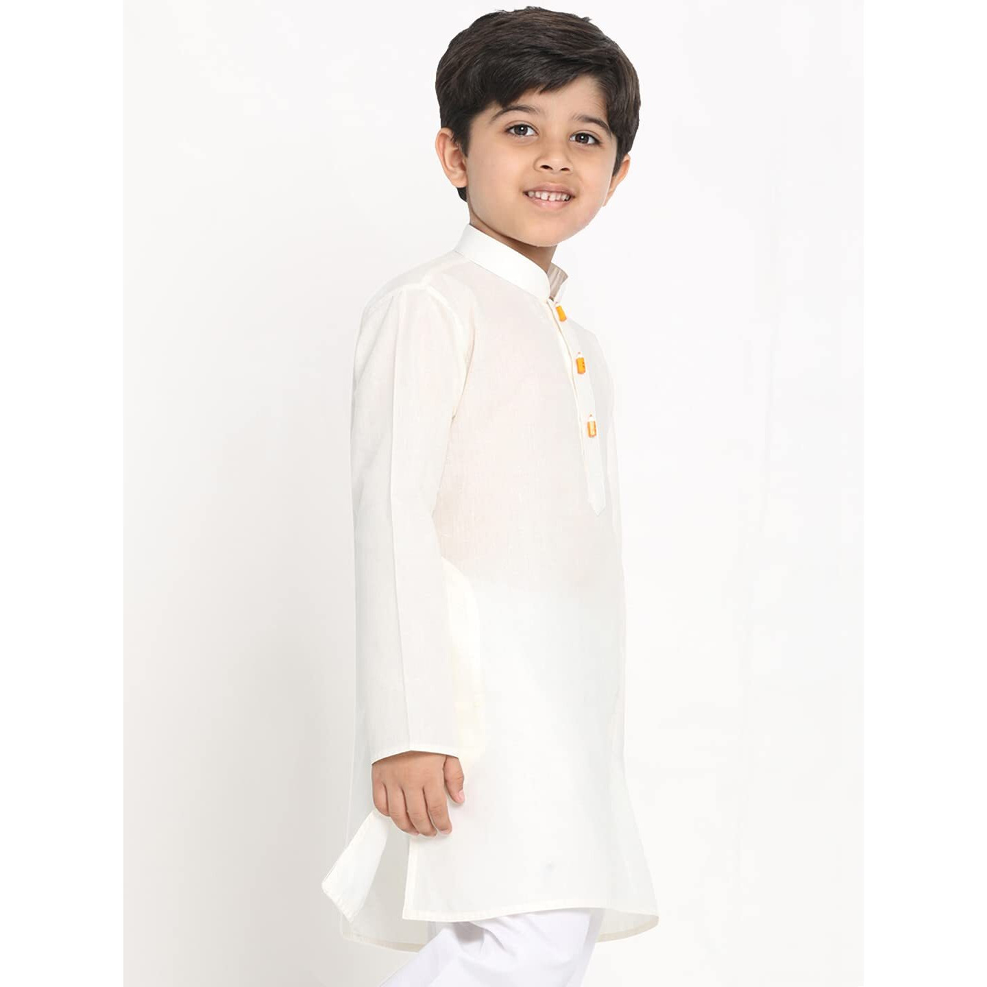 VASTRAMAY Boys' Solid Cotton Cream Kurta
