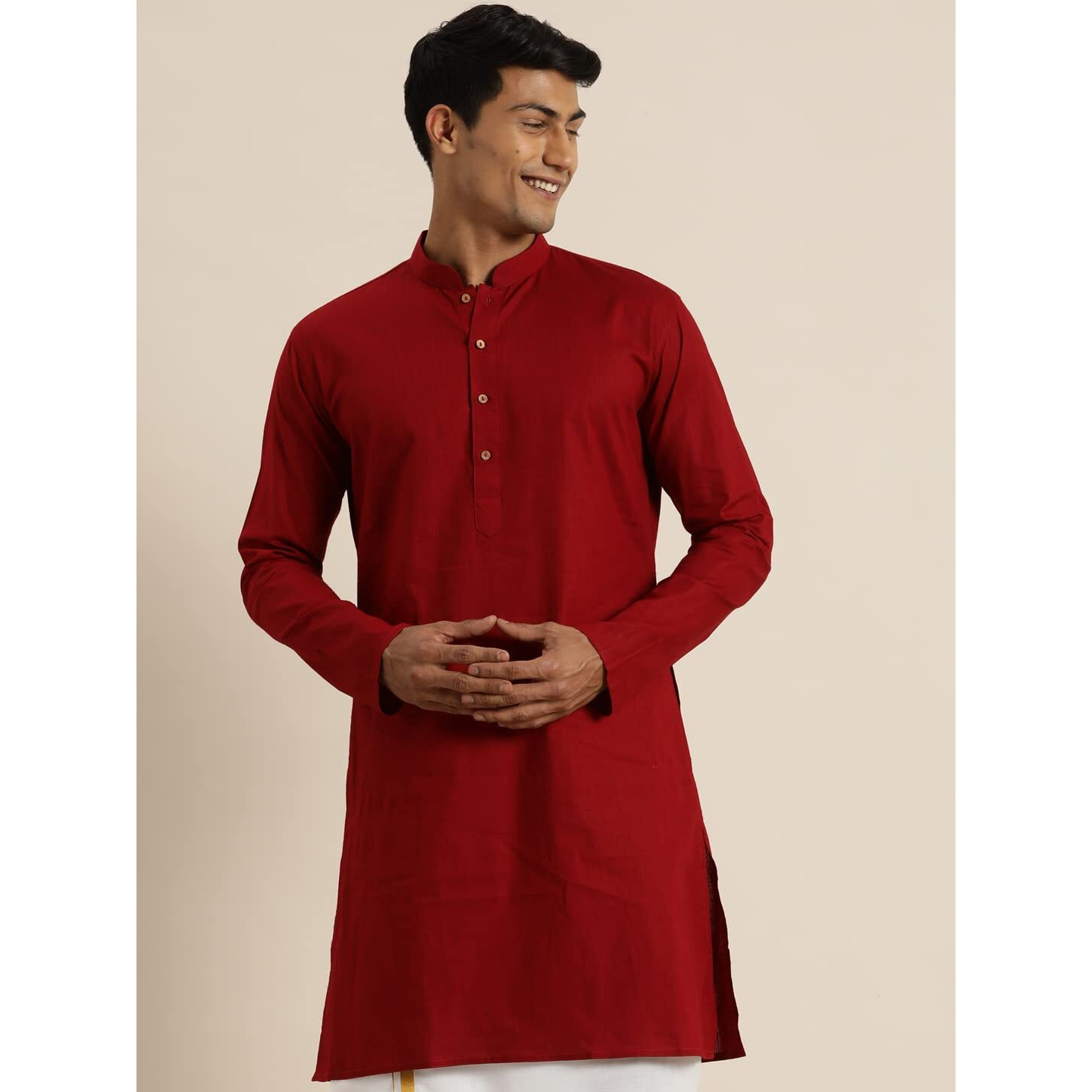 VASTRAMAY Men's Maroon Cotton Kurta_VASMK135MA_42