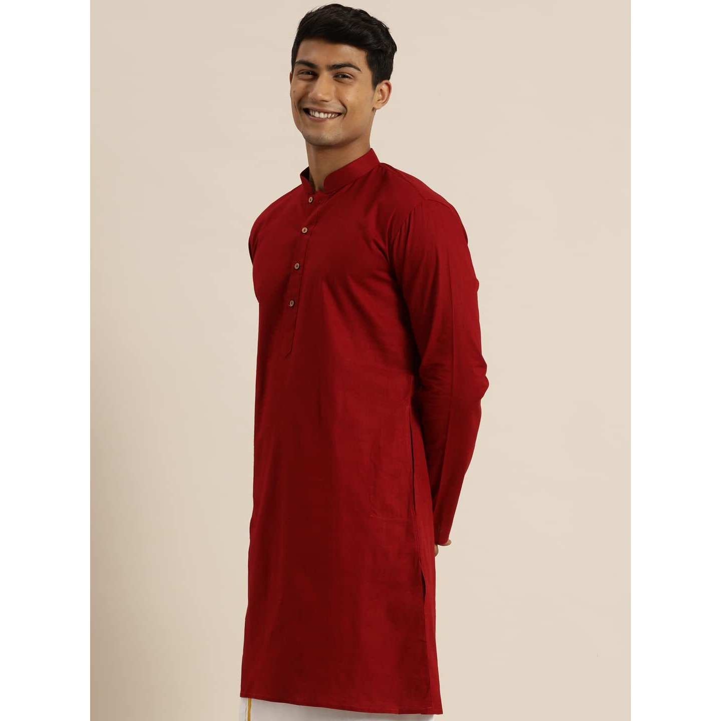 VASTRAMAY Men's Maroon Cotton Kurta_VASMK135MA_42