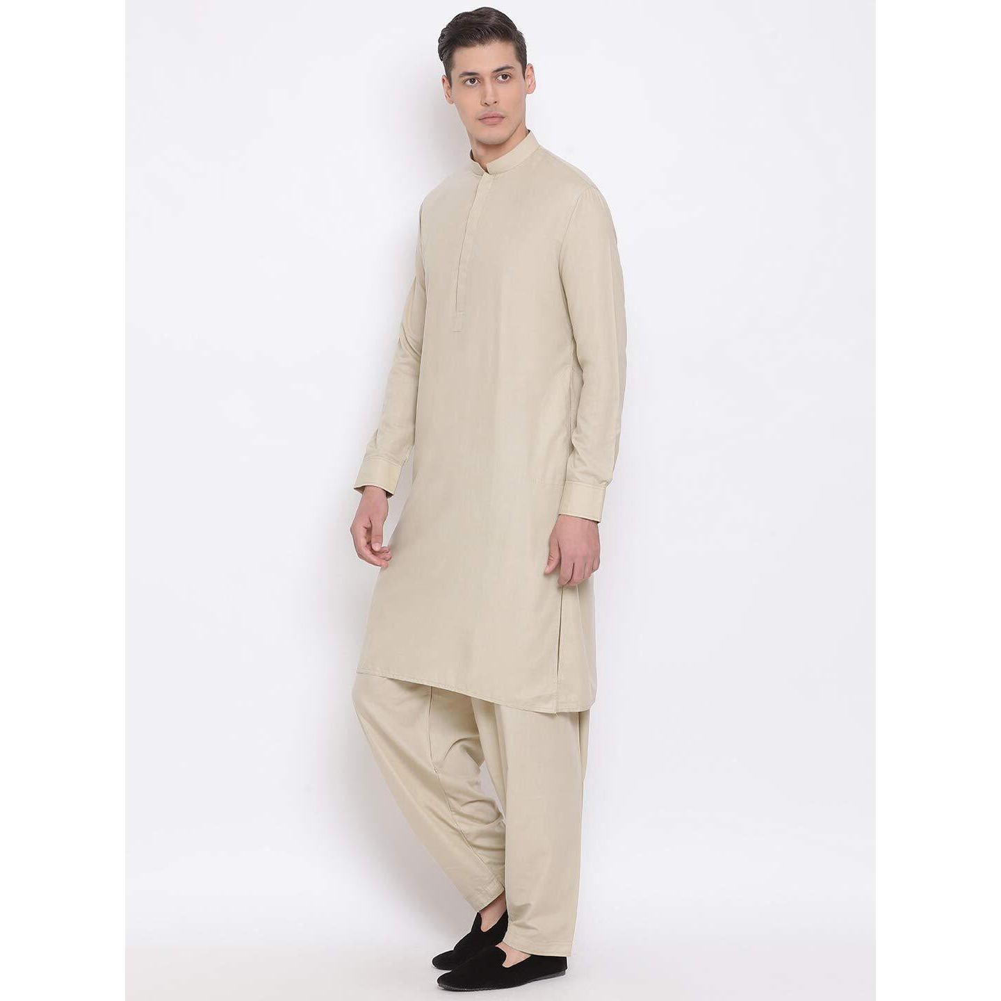 VASTRAMAY Men's Green Cotton Blend Kurta Pyjama Set_VASMK096GNnP_44