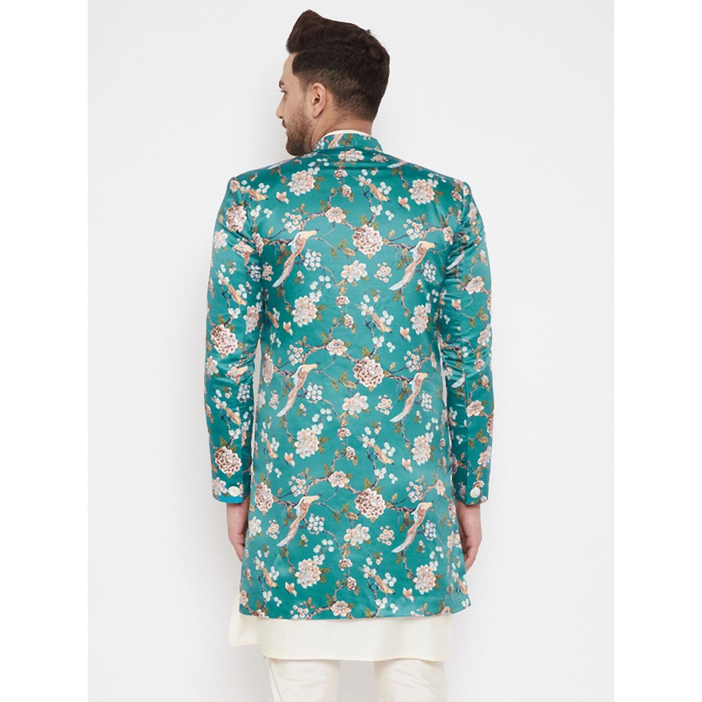 VASTRAMAY Men's Multicolor Base Blue Silk Blend Sherwani Only Top_VASMIW019_40