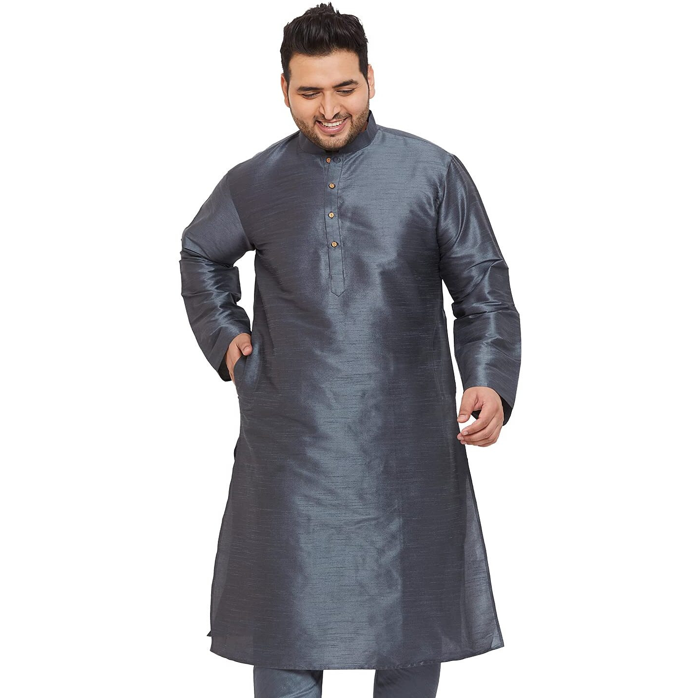 VASTRAMAY Plus Men's Steel Grey Silk Blend Kurta (VPLUSMK001ST_46)