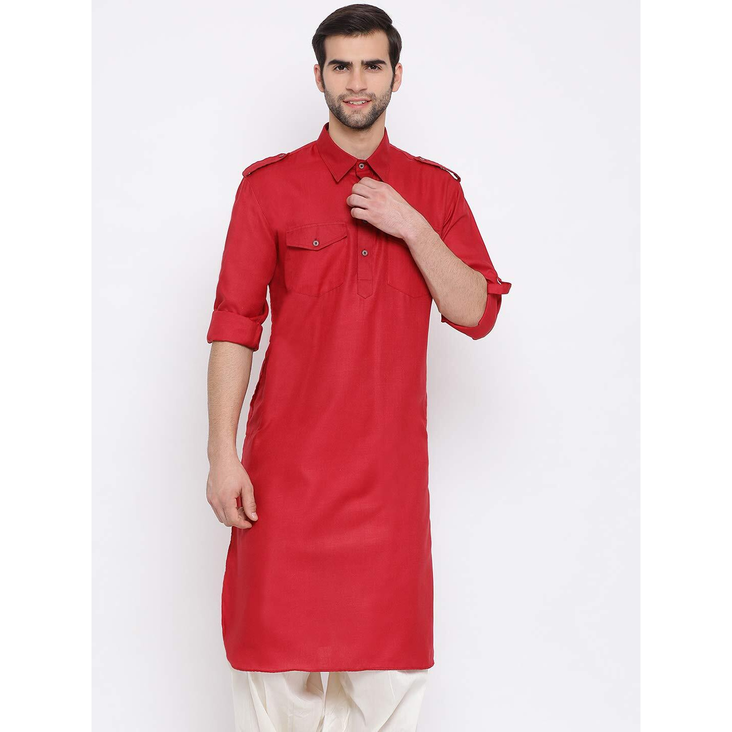 VASTRAMAY Men's Maroon Cotton Blend Pathani Style Kurta_VASMPT003MA_46
