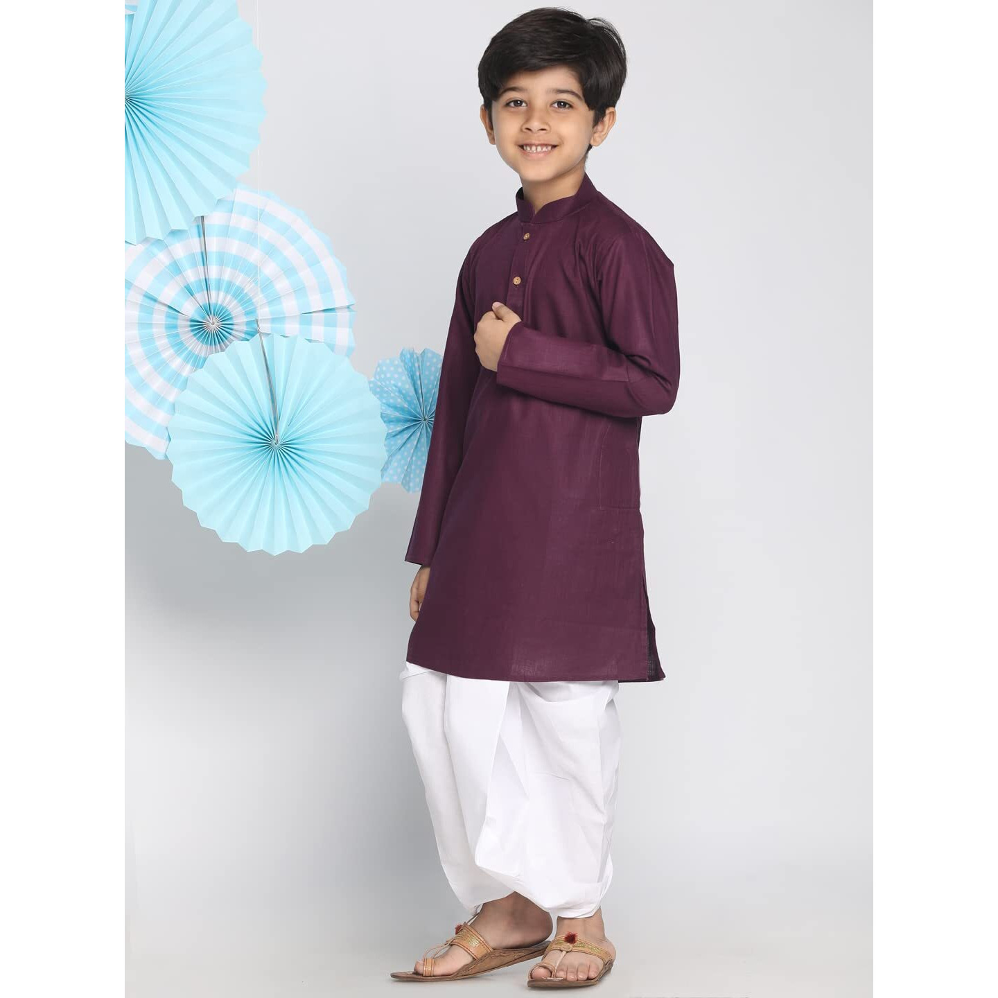 VASTRAMAY Boys' Purple Kurta and Dhoti Set (VASBK007PUnBDT015WH_Age-3-4 Years_Purple)