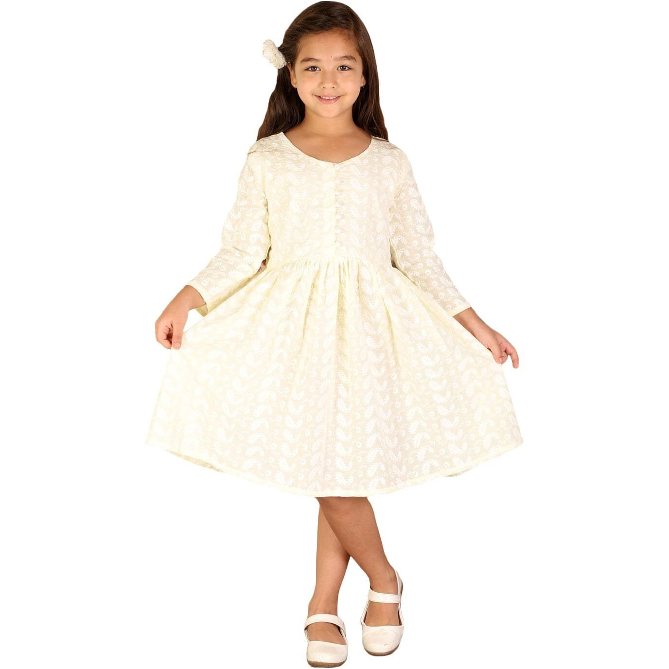 VASTRAMAY Girls' Yellow Ethnic Chikankari Dress_VASGK094YW_26