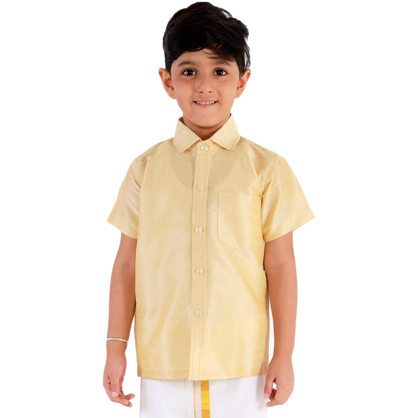 JBN Creation Boys' Gold Silk Blend Ethnic Shirt | Effortless Style for Everyday Comfort | Modern Designs, Quality Fabrics, and Contemporary Fit for a Relaxed and Trendy