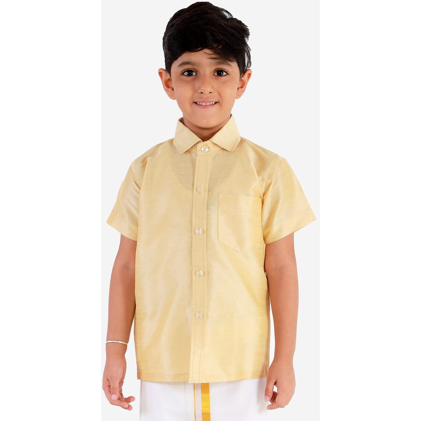 JBN Creation Boys' Gold Silk Blend Ethnic Shirt | Effortless Style for Everyday Comfort | Modern Designs, Quality Fabrics, and Contemporary Fit for a Relaxed and Trendy