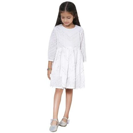 VASTRAMAY Girls' White Mirror Work Embroidery Ethnic Dress_VASGK133WH_22