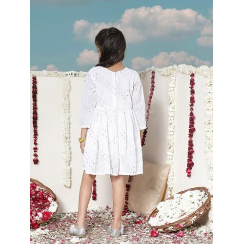 VASTRAMAY Girls' White Mirror Work Embroidery Ethnic Dress_VASGK133WH_22