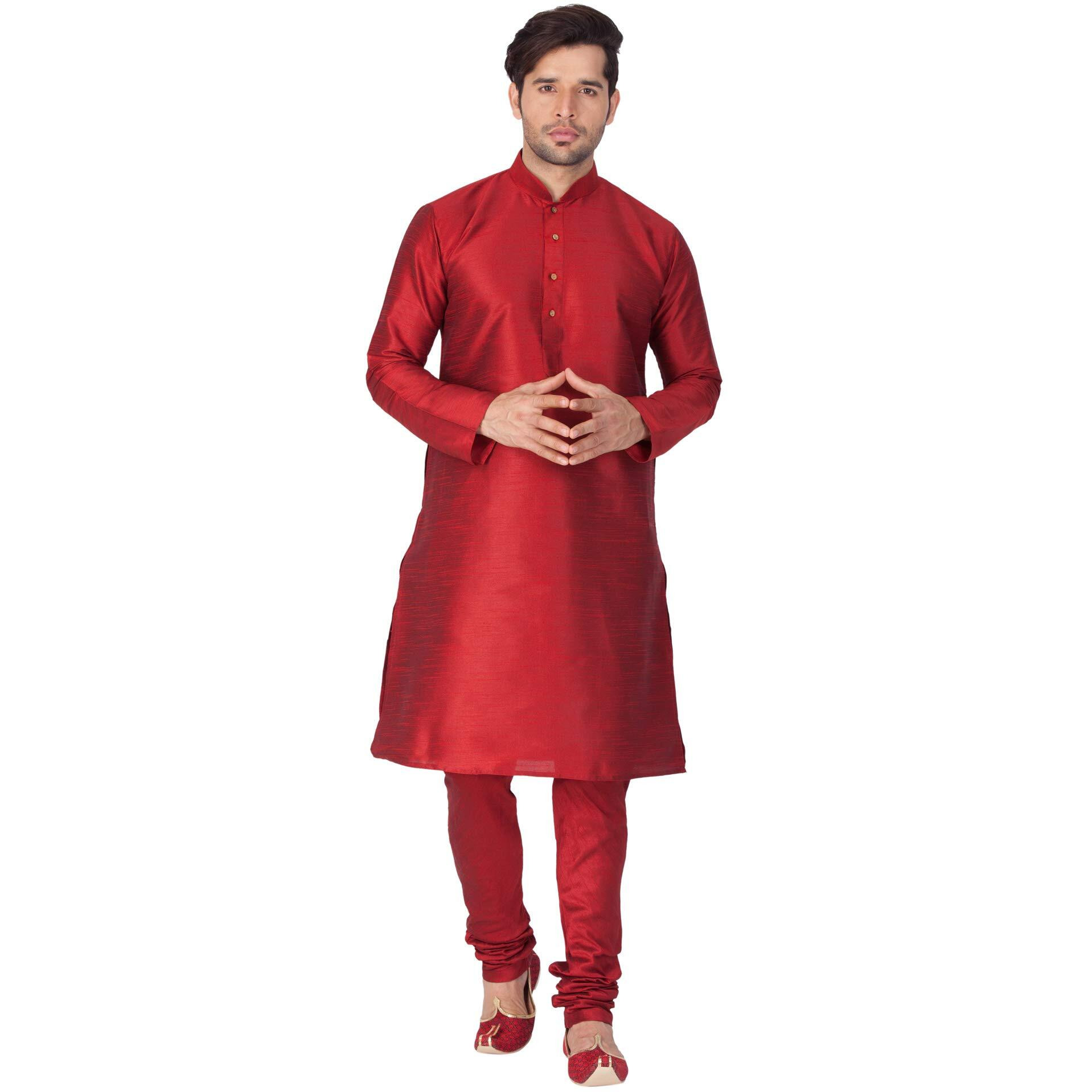 VASTRAMAY Mens Cotton Silk Regular (Maroon_VASMKMA001nPMA_46)