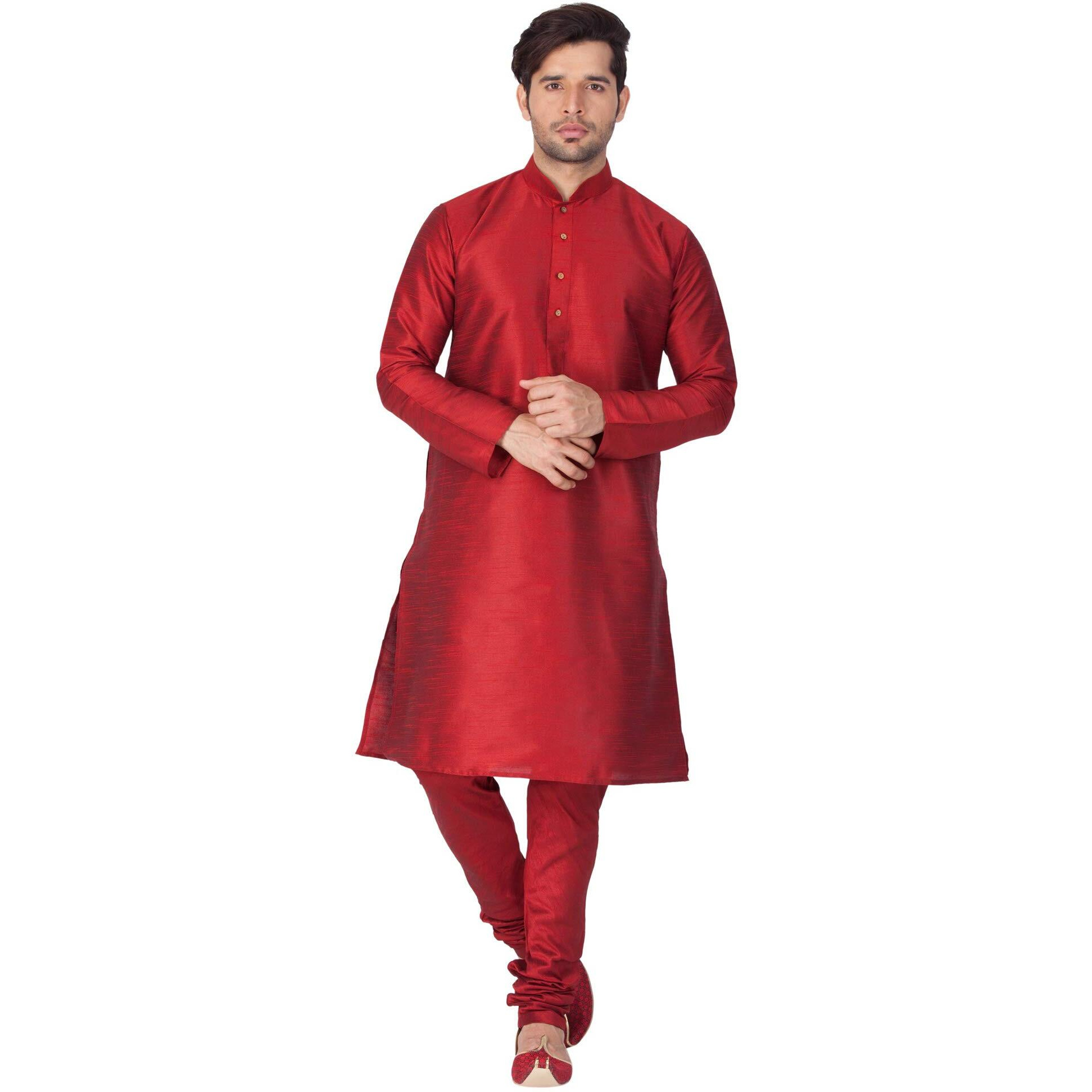 VASTRAMAY Mens Cotton Silk Regular (Maroon_VASMKMA001nPMA_46)
