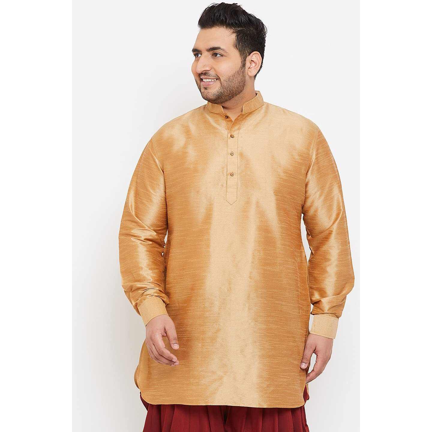 VASTRAMAY Plus Men's Rose Gold Silk Blend Kurta (VPLUSMUK001RG_52)