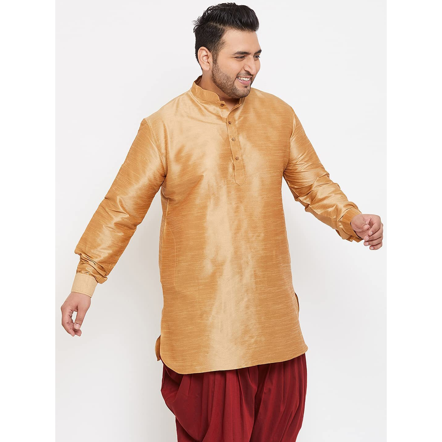 VASTRAMAY Plus Men's Rose Gold Silk Blend Kurta (VPLUSMUK001RG_52)