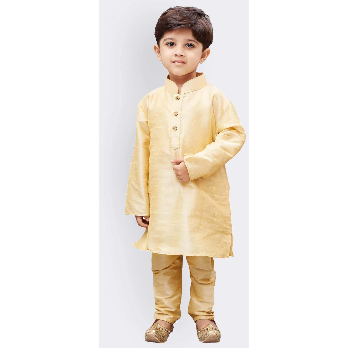 VASTRAMAY Boys' Gold Silk Blend Kurta Pyjama Set with Cap-VASBKGO001nPGOnC_30