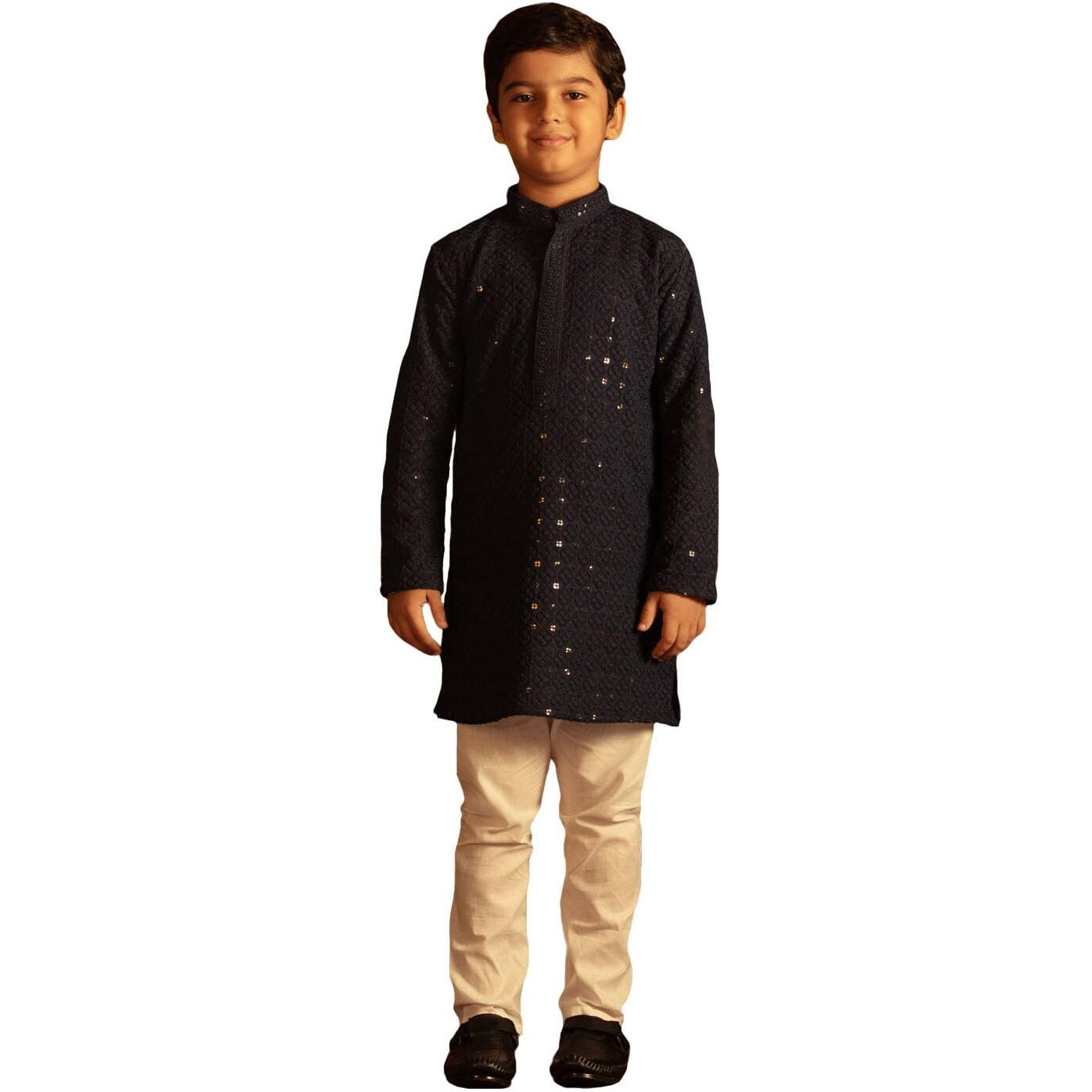 VASTRAMAY Boys' Navy Blue And White Kurta Pyjama Set_VASBK255NBnPWH_36