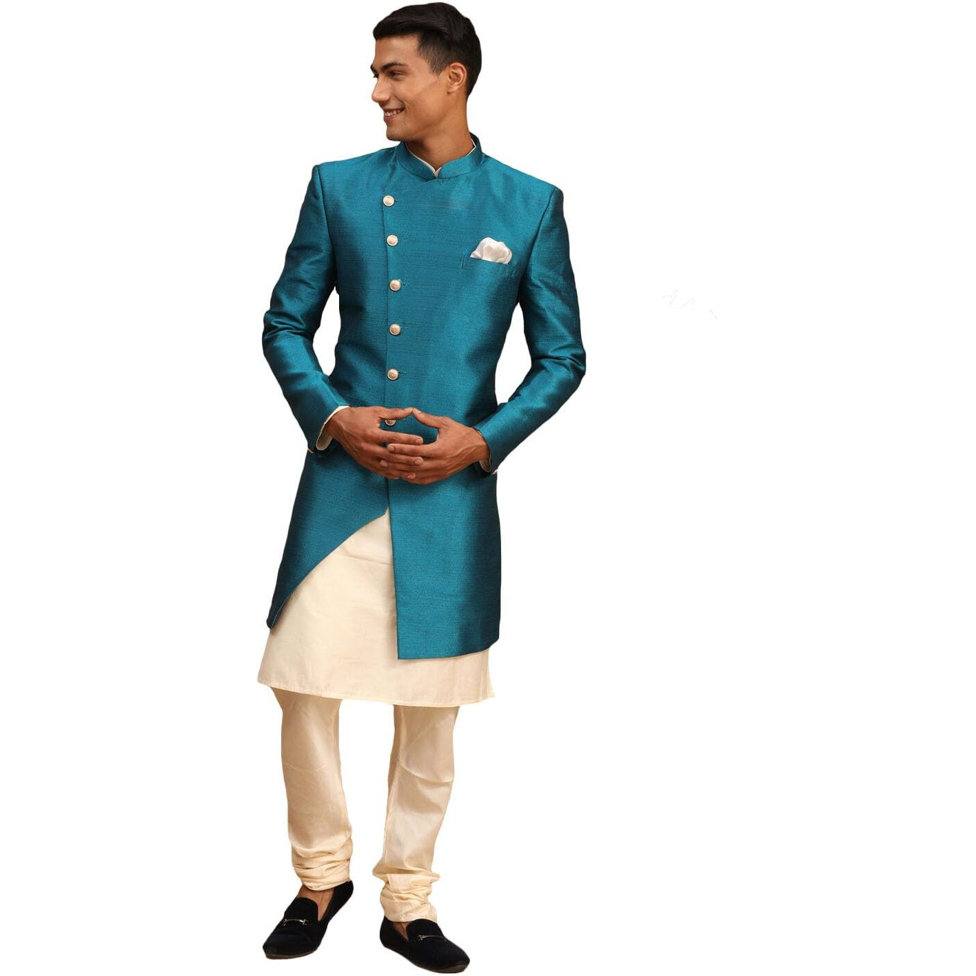VASTRAMAY Men's Cream And Green Viscose Ethnic Combo Set_VASMCO007TQ_38
