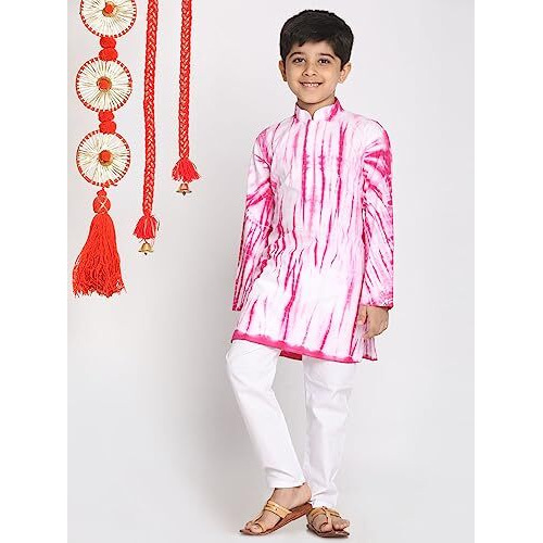 VASTRAMAY Boys' Pink And White Kurta Pyjama Set_VASBK129PNnPCWH_22
