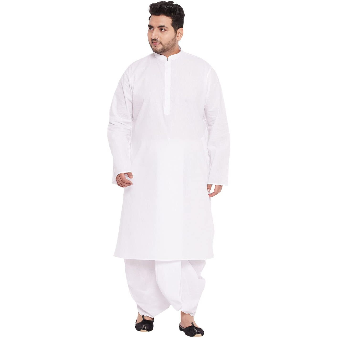 VASTRAMAY Plus Men's White Cotton Kurta And Dhoti Set || Classic Cotton White Kurta And Traditional Dhoti Set || Elegance for Holi & Eid Celebration
