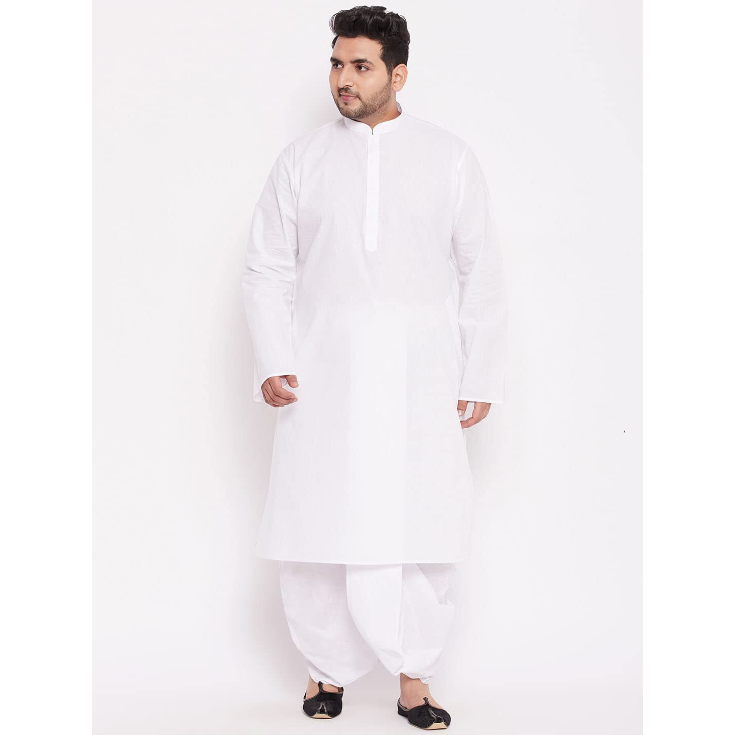 VASTRAMAY Plus Men's White Cotton Kurta And Dhoti Set || Classic Cotton White Kurta And Traditional Dhoti Set || Elegance for Holi & Eid Celebration