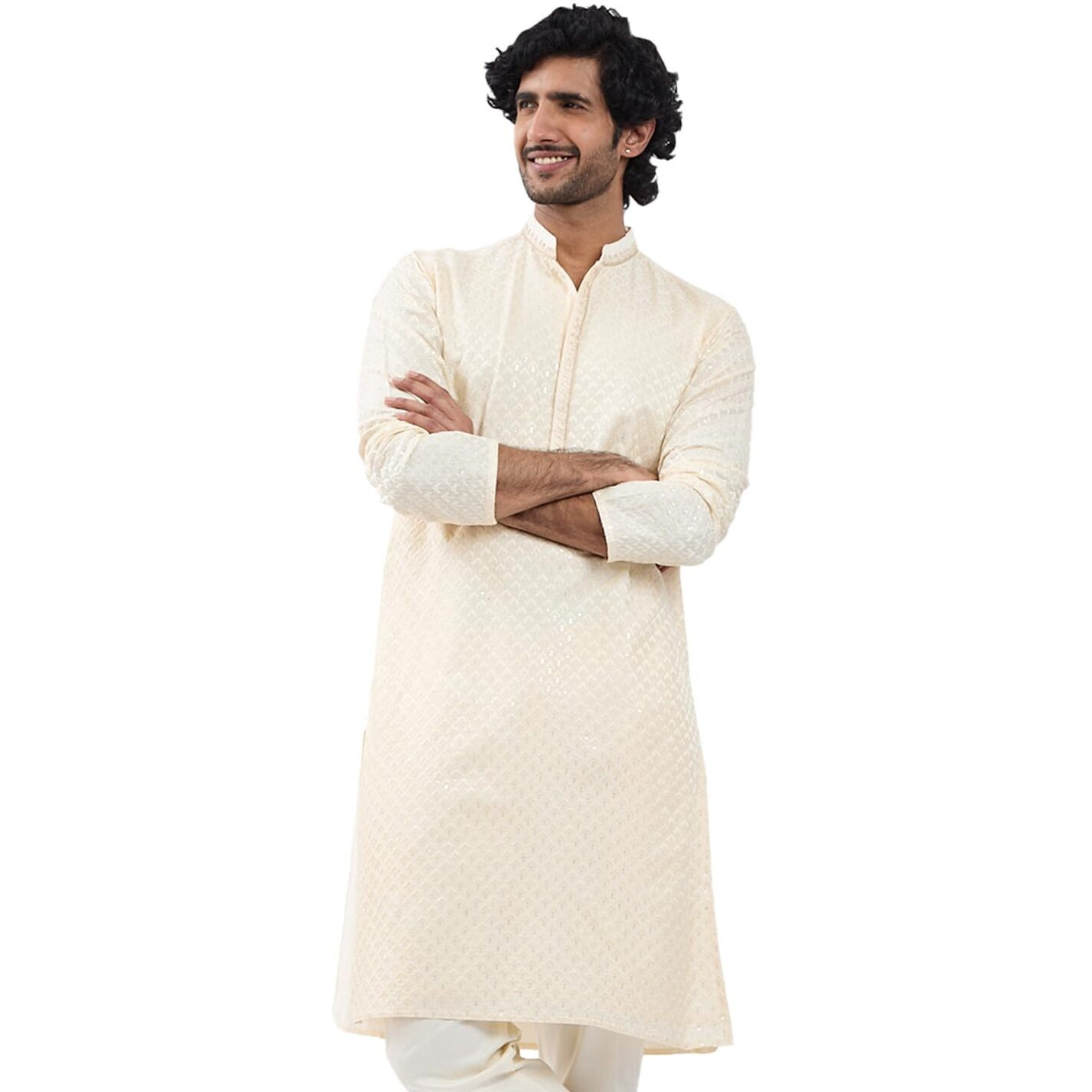 VASTRAMAY Men's Cream Viscose Kurta - Viscose Embroidered Kurta for Men.