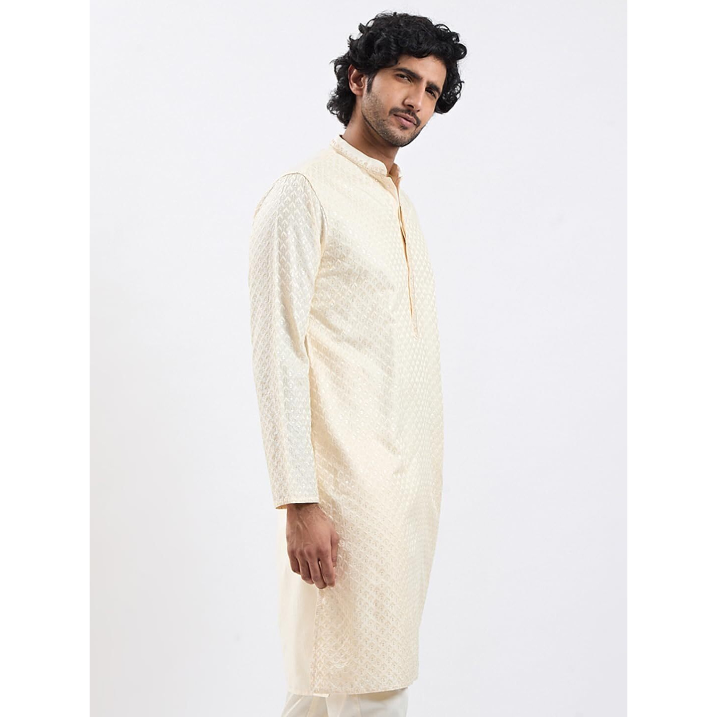 VASTRAMAY Men's Cream Viscose Kurta - Viscose Embroidered Kurta for Men.