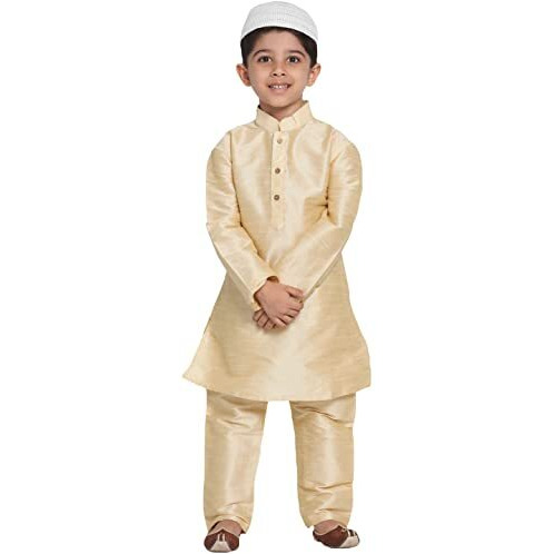VASTRAMAY Boys' Rose Gold Silk Blend Kurta Pyjama Set with Cap-VASBKRG001nPRGnC_16