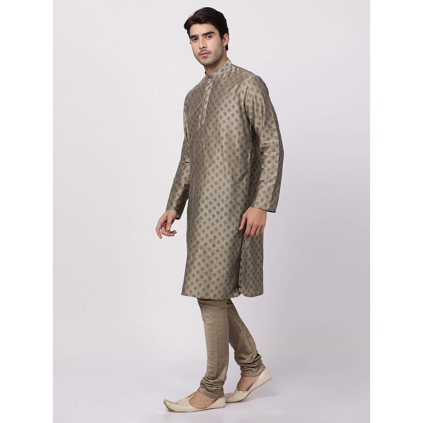 VASTRAMAY Men's Chiku Cotton Silk Blend Kurta and Pyjama Set_VASMK071CHnPVCH_40
