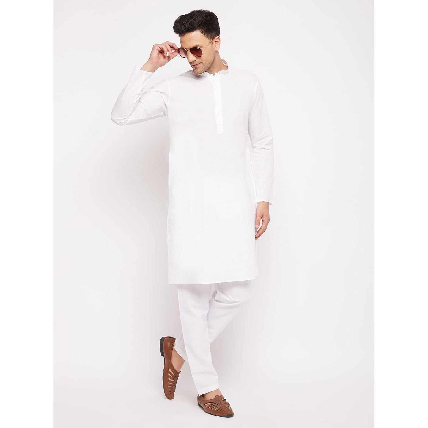 VASTRAMAY Men's White Cotton Blend Kurta Pyjama Set || Elegance for Holi & Eid Celebration_VASMK122WHnPWH_42