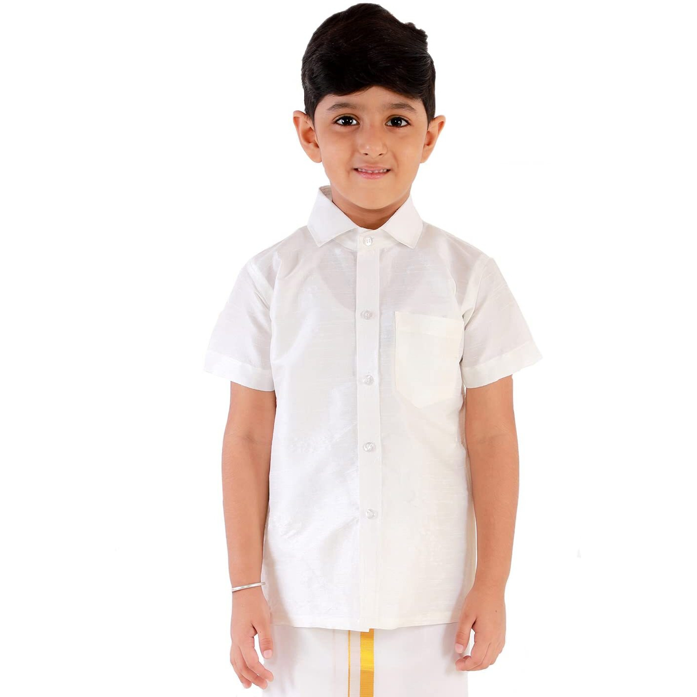 VASTRAMAY JBN Creation Boys' White Silk Blend Ethnic Shirt | Effortless Style for Everyday Comfort | Modern Designs, Quality Fabrics, and Contemporary Fit for a Relaxed and Trendy