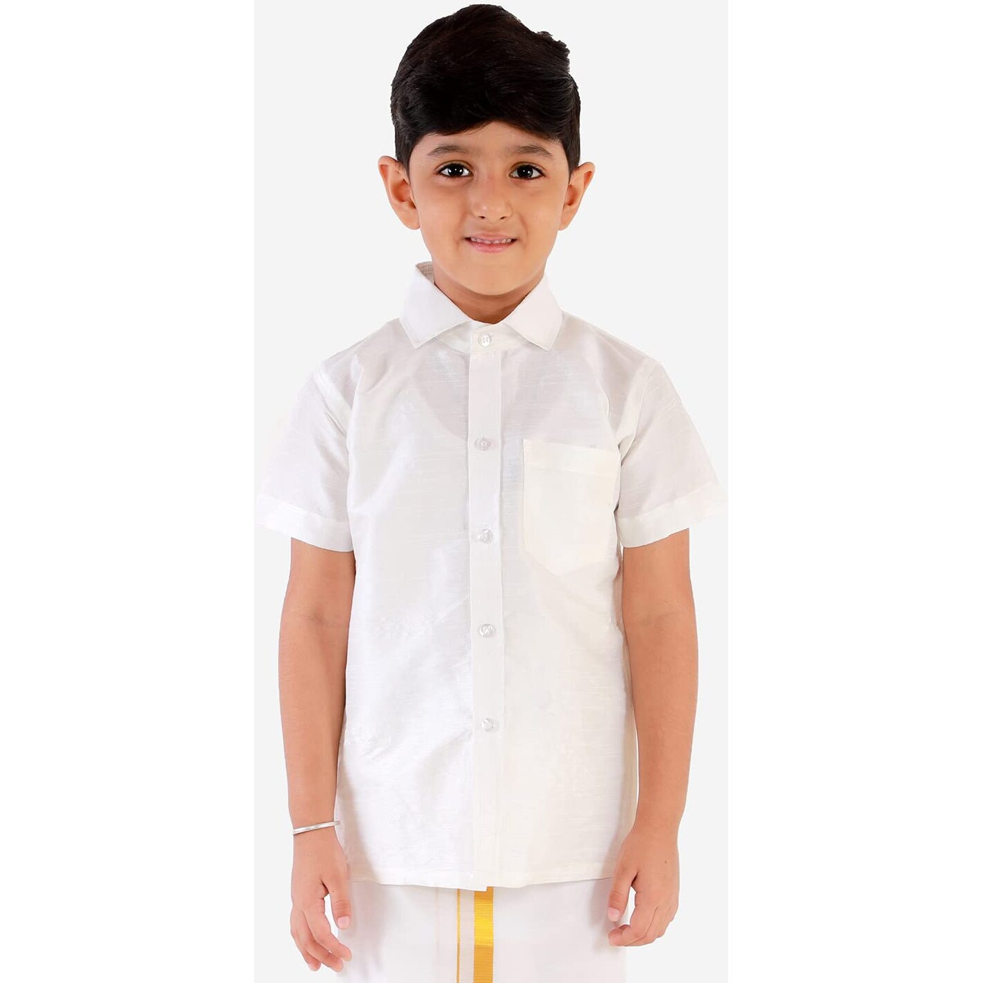 VASTRAMAY JBN Creation Boys' White Silk Blend Ethnic Shirt | Effortless Style for Everyday Comfort | Modern Designs, Quality Fabrics, and Contemporary Fit for a Relaxed and Trendy