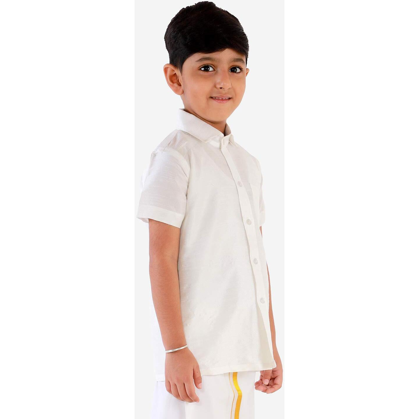 VASTRAMAY JBN Creation Boys' White Silk Blend Ethnic Shirt | Effortless Style for Everyday Comfort | Modern Designs, Quality Fabrics, and Contemporary Fit for a Relaxed and Trendy