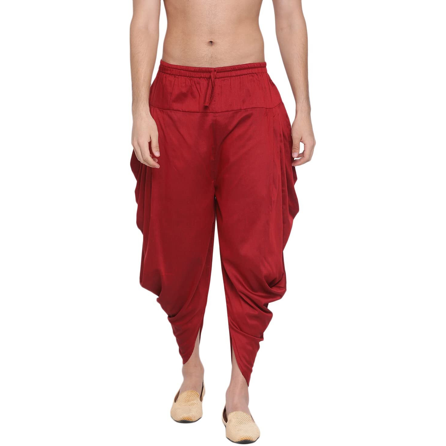 VASTRAMAY Men's Maroon Silk Blend Dhoti (VASMCD002MA_Size-Free_Maroon)