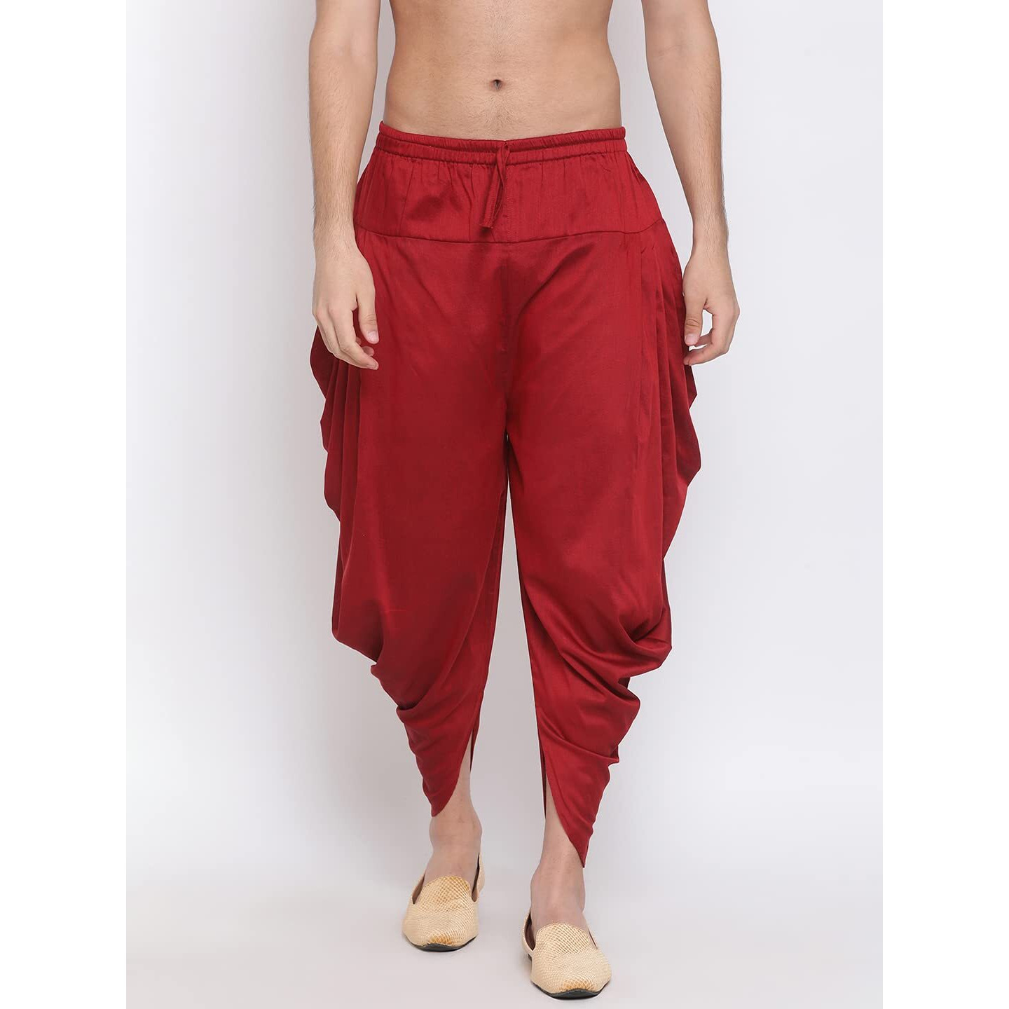 VASTRAMAY Men's Maroon Silk Blend Dhoti (VASMCD002MA_Size-Free_Maroon)