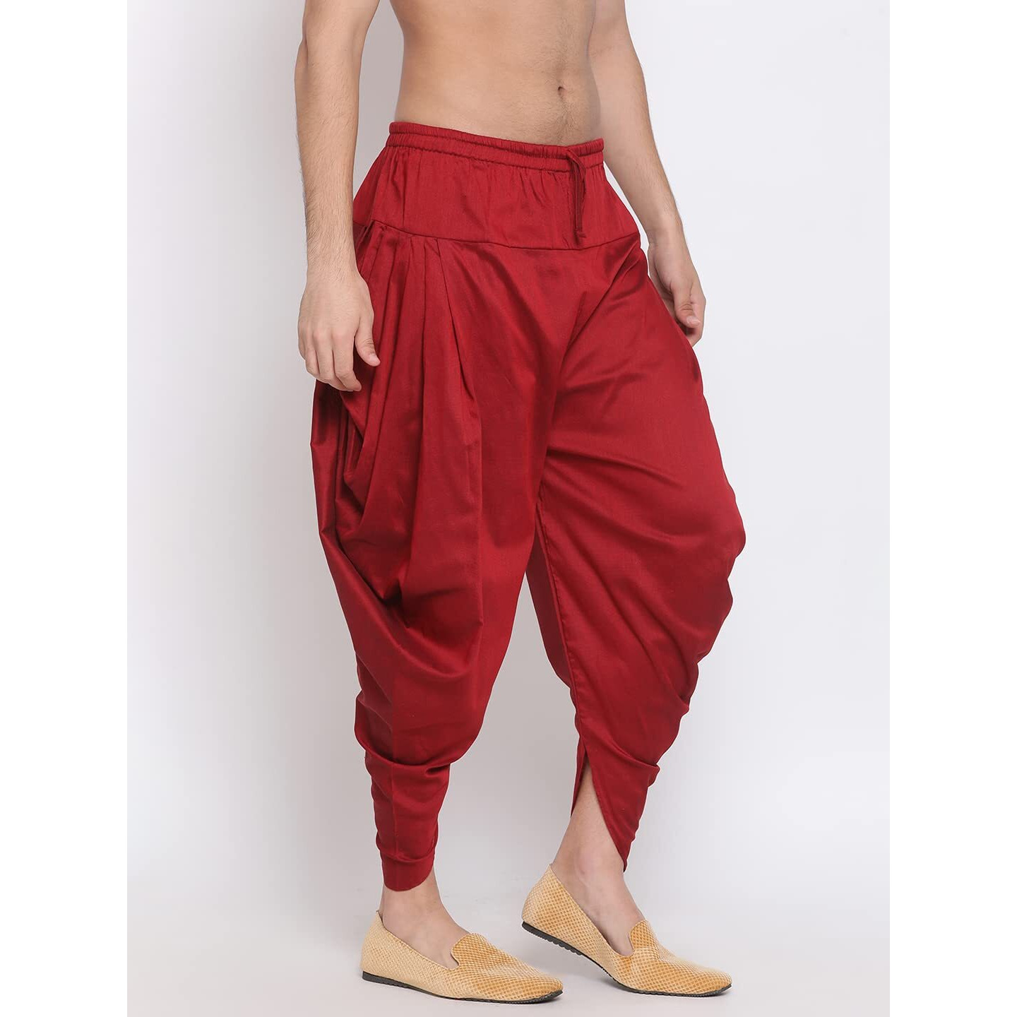 VASTRAMAY Men's Maroon Silk Blend Dhoti (VASMCD002MA_Size-Free_Maroon)