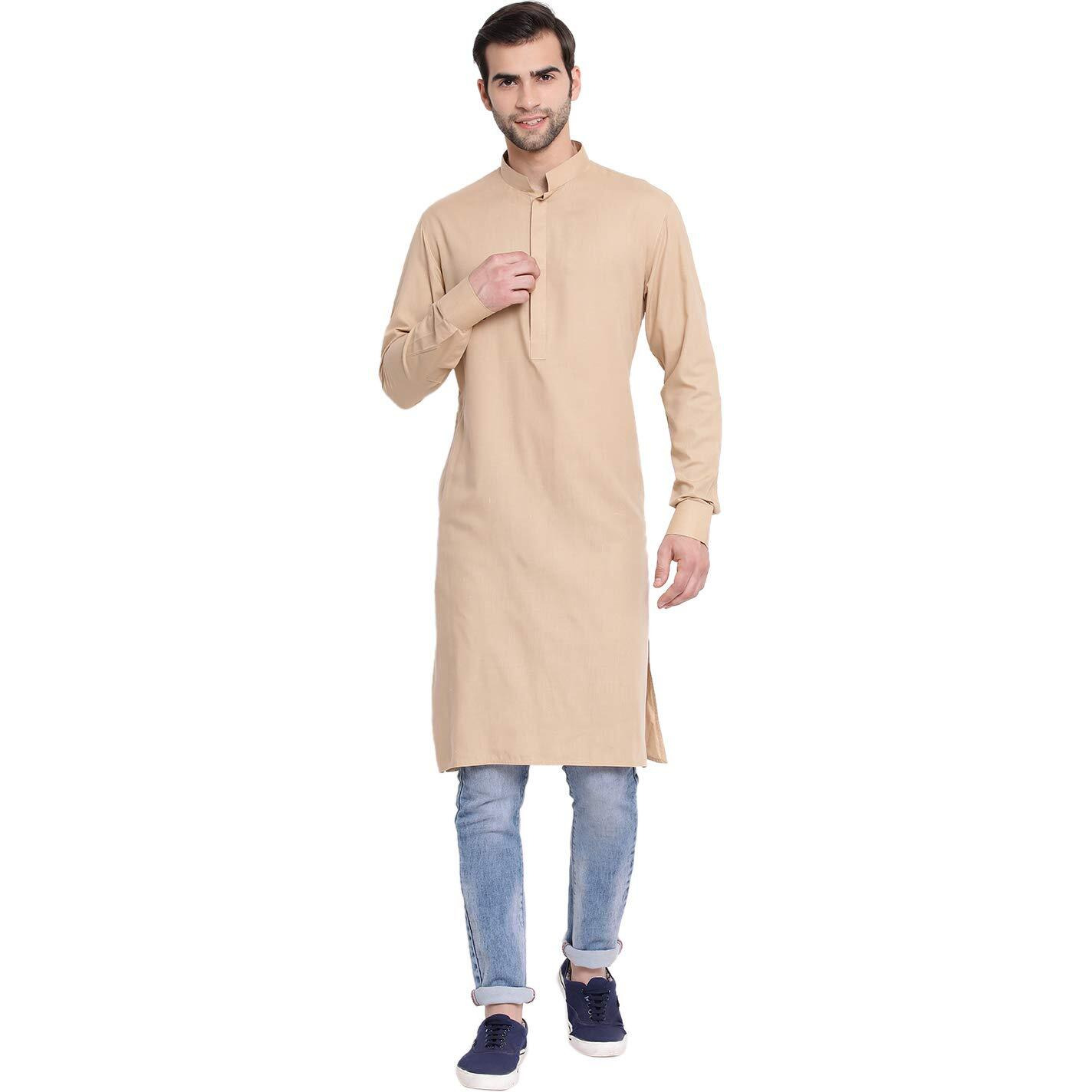 VASTRAMAY Men's Beige Cotton Blend Ethnic Kurta_VASMK096CH_40