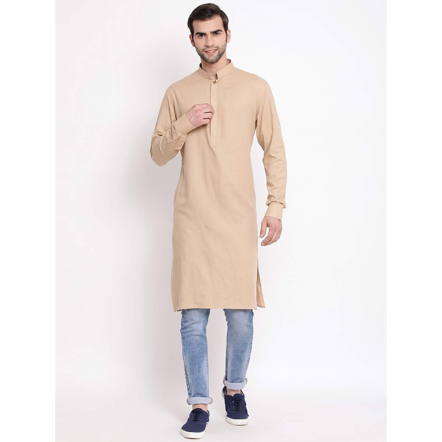 VASTRAMAY Men's Beige Cotton Blend Ethnic Kurta_VASMK096CH_40
