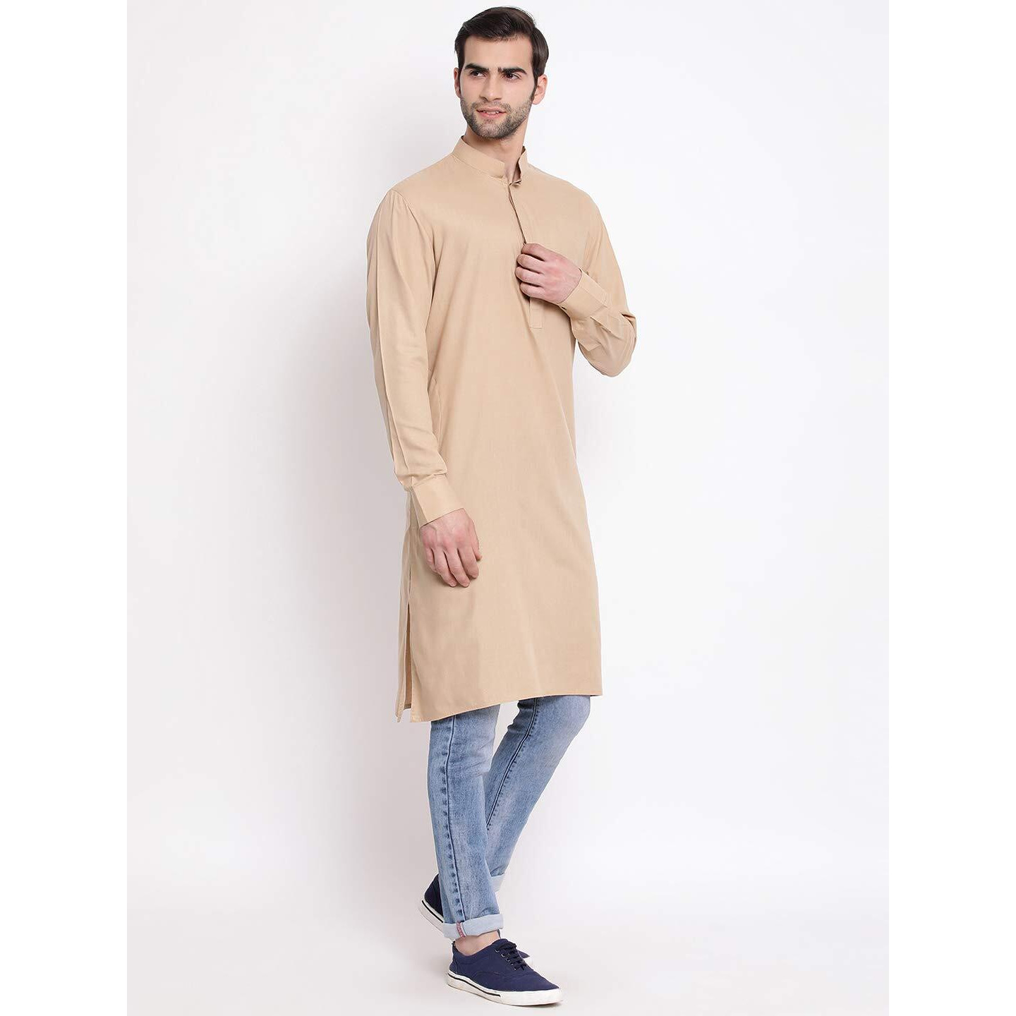 VASTRAMAY Men's Beige Cotton Blend Ethnic Kurta_VASMK096CH_40