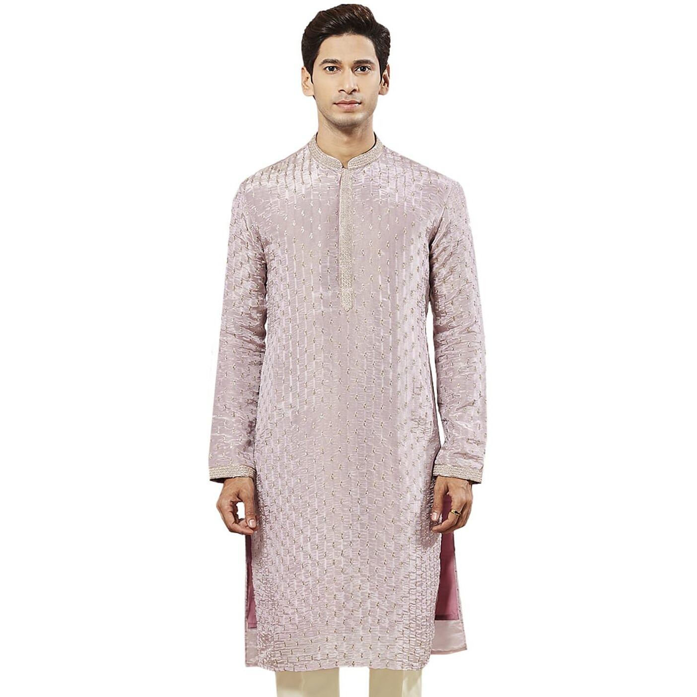 VASTRAMAY Men's Lavender Tissue Silk Kurta - This is Men's Kurta Features an Elegant and Traditional Design