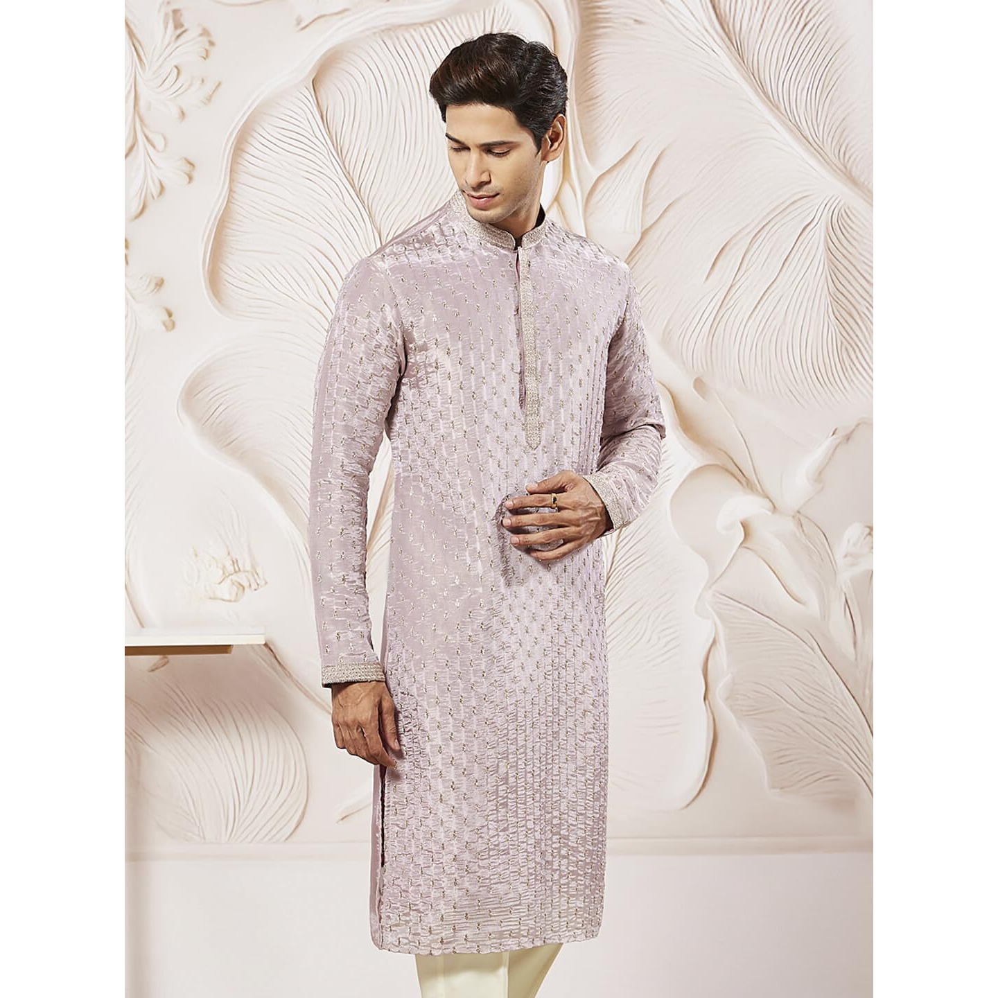 VASTRAMAY Men's Lavender Tissue Silk Kurta - This is Men's Kurta Features an Elegant and Traditional Design