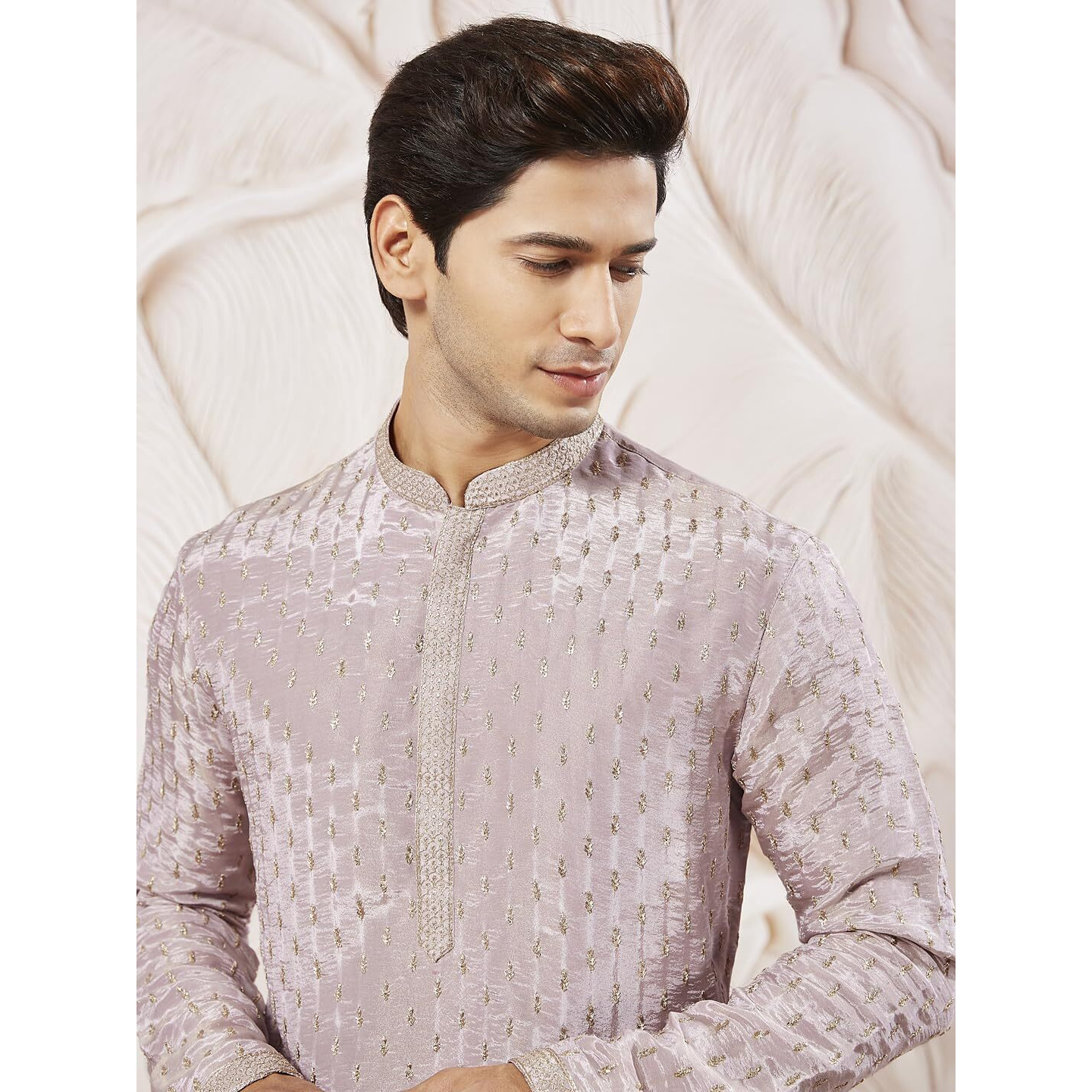 VASTRAMAY Men's Lavender Tissue Silk Kurta - This is Men's Kurta Features an Elegant and Traditional Design